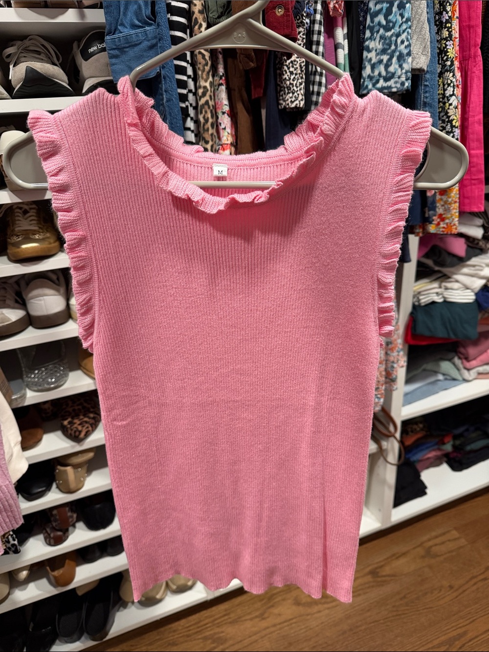 Women’s Pink Ruffle-Trim Knit Tank Top